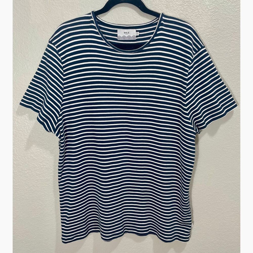 Wax London Dean Boxy Crewneck T-Shirt Navy Blue White Stripe Men's XXL Classic